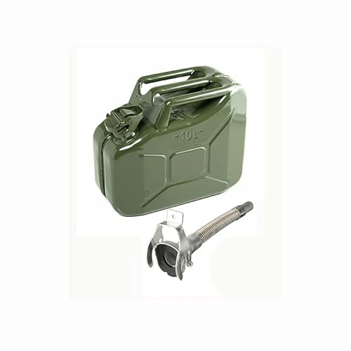 ASC - 10L Green Jerry Can with Flexi Spout Made of Metal - for Fuel, Petrol, Diesel - Heavy Duty Metal with Tripple Handle and Locking Seal - 10 Litre, Army Green