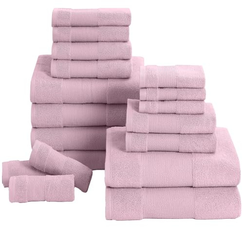 Modern Threads - Air Cloud 18-teiliges Handtuch-Set aus 100% Zero-Twist Baumwolle – Badetücher, Handtücher und Waschlappen – super saugfähig und schnell trocknend – 500 g/m² – weich und plüschig, rosa