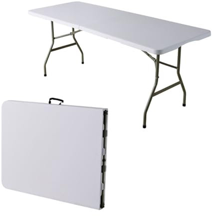 Home Source 6ft (180cm) Folding Trestle with Carry Handle, White, Heavy Duty Rectangle Table for Camping, Catering, BBQ, Picnic, Party, Wedding