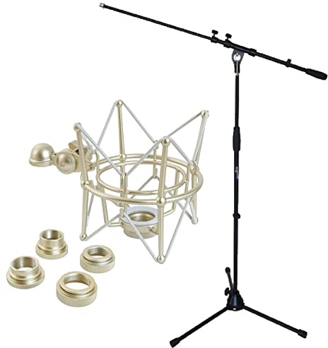 keepdrum Mikrofonständer mit Galgen + Universal Mikrofonspinne für diverse Mikrofone