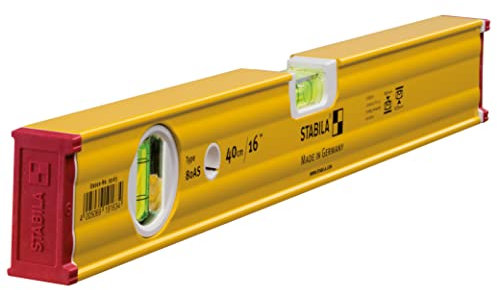 STABILA Wasserwaage Type 80 AS, 40 cm, verstärktes Alu-Profil, 1 Horizontal-Libelle, 1 Vertikal-Libelle, integrierte Rutsch-Stopper, Made in Germany