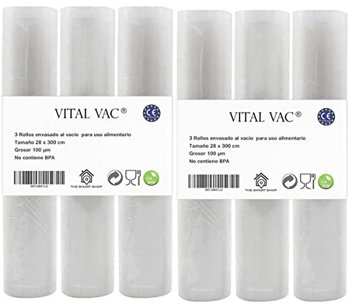 VITAL VAC Vakuumier-Rollen, 6x28x300 cm | 7-Lagen Koextrusion, SGS-zertifiziert, BPA-frei, Gefrier-/Mikrowellen-/Sous-vide-geeignet, Universell kompatibel