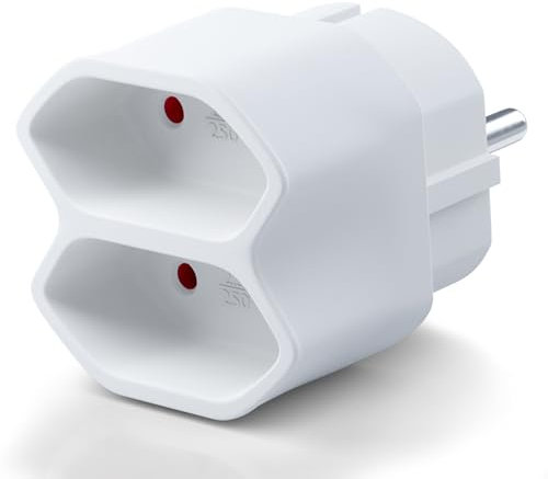 Steckdosenadapter | 2 Fach | Mehrfachstecker Stromadapter Adapter Verteiler Eurostecker Buchse | 2X Schutzkontaktbuchse | Weiß | 1 Stück