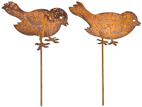 Metall Vogel Rankstab Stecker Zaunkönig mit rost-Finish edel Eisen Edelrost Rostfigur Tierfigur Rostige Gartendeko braun stabil zeitlos wetterfest Garten Frühling Sommer Winter Set H=28cm