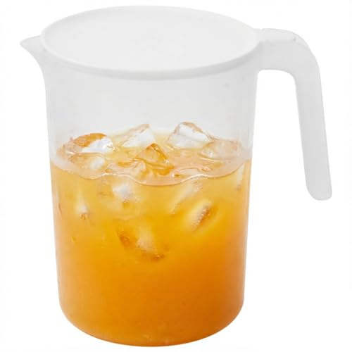 Plastikkrug Mit Deckel 2000Ml – Hitzebeständiger Getränkekrug Für Saft, Milch, Eistee, Kalt- Und Heißgetränke Mit Ergonomischem Griff (Beige)