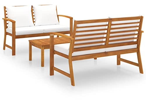 vidaXL Akazienholz Massiv Gartenmöbel 3-TLG. mit Auflagen Lounge Bank Tisch Gartenset Sitzgruppe Sitzmöbel Gartenbank Beistelltisch Gartengarnitur