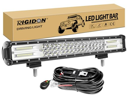 RIGIDON 50cm led light barre avec 12V faisceau faisceau kit 20 pouces 288W | étanche, triple rangée, 6000K blanc, barre lumineuse led, pour offroad Véhicules Voiture camions ATV SUV UTE 4x4 tracteur
