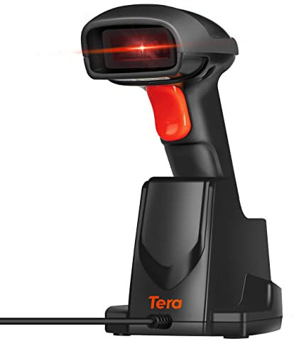 Tera Wireless 1D Laser Barcode Scanner 2.4GHz Kabelloser Barcodeleser mit Ladestation, Automatic Sensing Schneller & Präziser Scanner, Upgrade-Modell 6100