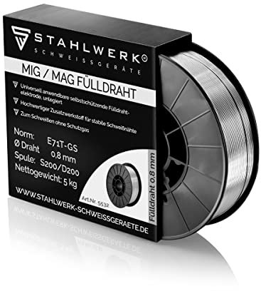 STAHLWERK FLUX Fülldraht Ø 0,8 mm E71T-GS – 5 kg D200-Spule für 50 mm Dorn, universell einsetzbar, selbstschützender Premium Schweißdraht zum Schweißen ohne Gas, geeignet für viele MIG/MAG-Geräte