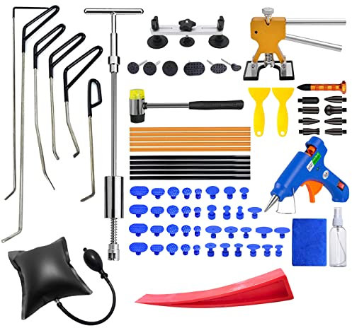 MENQANG Kit Debosselage sans Peinture, Dent Repair Outil de Retrait de dent Utilisé pour réparer Les Bosses sur la Surface des Voitures, des Portes et des réfrigérateurs (Gold-Pied de biche)