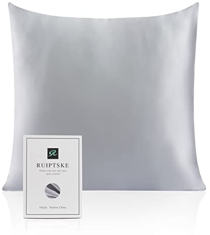RUIPTSKE Kissenbezug aus natürlicher Seide, hypoallergen, 22 Mütter, 100% Seide, Fadenzahl 600, mit verstecktem Reißverschluss, Oeko-TEX Zertifiziert (Grau, 65 x 65 cm)
