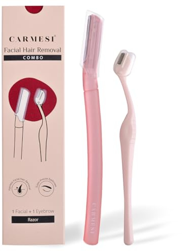 Carmesi Ensemble d'épilation du visage pour femme | Lot de 1 rasoir pour le visage et 1 rasoir à sourcils | Épilation instantanée et indolore | Sourcils, lèvre supérieure, duvet de pêche, favoris,