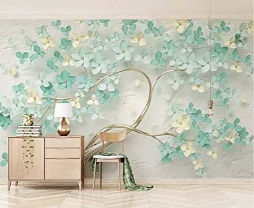 Papier Peint 3D Intissé Style De Fleurs Vert Menthe En Relief Papier Peint Panoramique 3D Moderne Décoration Murale