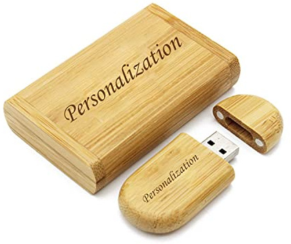 Clé USB personnalisée et coffret cadeau en bois avec boîte en bois avec texte au choix, lecteur flash, idée cadeau (Bambus 16 Go)