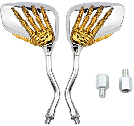 iSpchen Rückspiegel Motorrad 1 Paar Schädel Klaue Motorrad Spiegel Seitenspiegel Edelstahl ABS Motorradspiegel Lenkerspiegel mit Spiegelhalterung M10 für Roller ATVs Motorräder