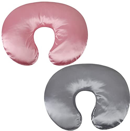 Satin Stillkissenbezüge, 2er-Pack, ultraweiche Seide, kompatibel mit Boppy Pillow Protect für Babyhaare und Haut, Grau & Rosa