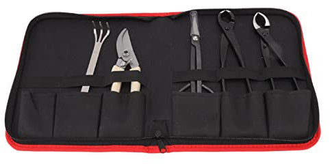 TOPINCN 5 Pezzi Kit di Attrezzi per Bonsai con Custodia, Forbici per Bonsai in Acciaio al Carbonio, Rastrello, Ramo, Taglierina Resistente, Cesoie per Potatura, Pinze, Attrezzi da Giardino