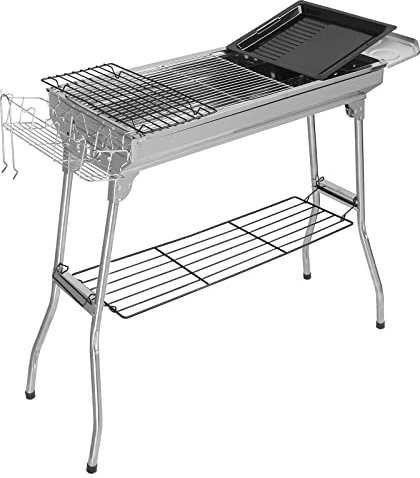 Barbecue à Charbon De Bois Portable, Barbecue Et Fumoir en Acier Inoxydable, Grill à Charbon de Bois pour Pique-Nique, Camping, Patio, ArrièRe-Cour, Grand Rangement