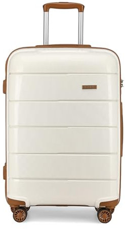 KONO Groß Koffer XL Hartschale Trolley Hartschalenkoffer 76cm mit TSA Schloss und 4 Rollen, Polypropylen Rollkoffer, 74x53x31cm (Creme Weiß, XL (74cm - 105L))