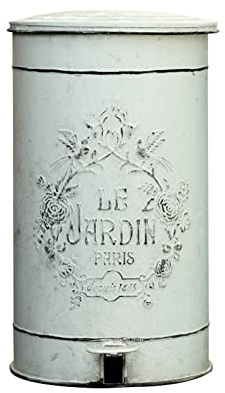Cubo de Basura Vintage de Hierro Repujado con Pedal, Redondo de Metal, Apto for Cocina y jardín.(White)