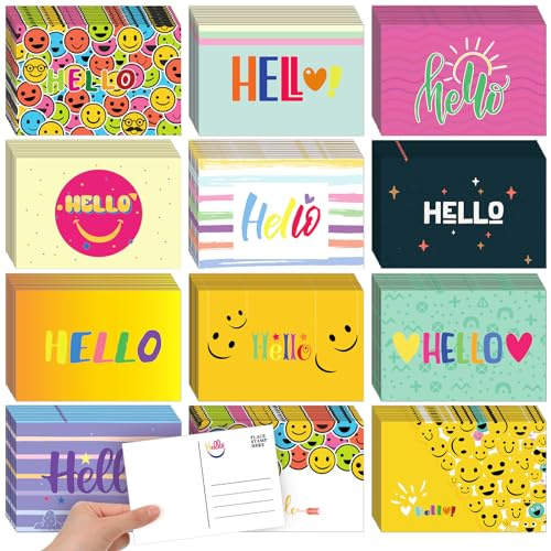 Kosiz 120 Pcs Hello Cards 4 x 6 Inch Postcards Assorted Greeting Cards Blank Note Cards for Teacher Employee, 12 Styles