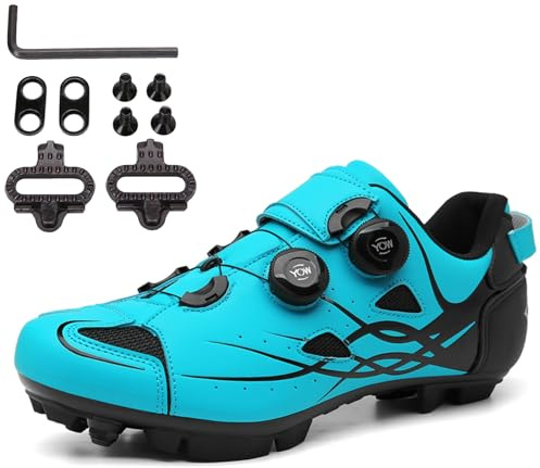 PENXZT Mens mountainbike cykelskor Utomhus MTB ridskor kompatibel med SPD -kläder och låspedal andningsbara cykelskor,Cyan,43 EU