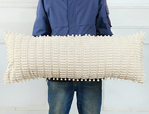 PANOD Extra Long Lumbar Pillow Cover 12x40 Boho,Super Soft and Plush Modern Decorative Long Lumbar Pillow Cover Long Body Pillow Cover Case for Bed Sofa Couch Farmhouse Livingroom,Beige