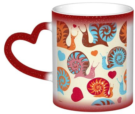 WURTON Tasse mit süßem Schnecken-Druck, wärmeempfindlich, Farbwechsel, Keramik, Geschenk für Geburtstag, Weihnachten