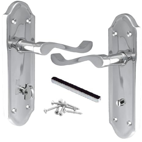 Betley Butterfly Ashford Door Handles Bathroom WC Toilet Door Handles, Pair Chrome 168mm x 47mm Backplate, Vic Scroll Lever Handle for Interior Wooden Doors