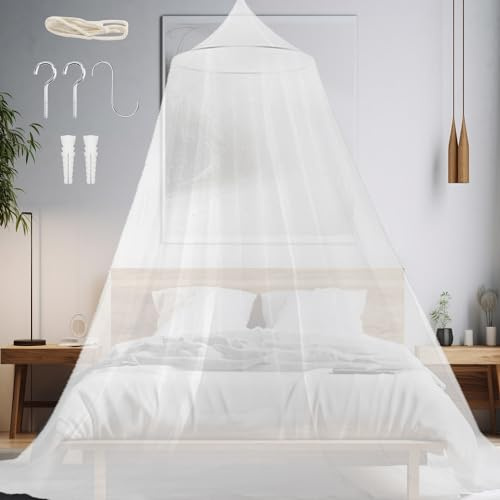 Mosquito Net Bed for Double Bed Single Bed, Large Mosquito Net Travel Bed Canopy Mosquito Net Fine Mesh as Mosquito Protection, Fly Net Mosquito Nets for Travel and Home Indoor Outdoor (White)