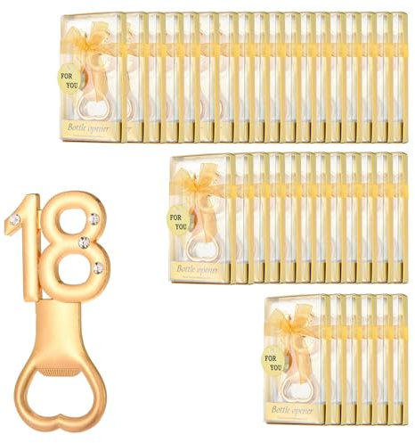 BestAlice Bomboniera per 18° Compleanno Apribottiglie, Souvenir in Evidenza con Numero Dorato con Strass, con Confezione Regalo per Feste di Compleanno, Celebrazioni di Anniversario(36pcs-Oro)