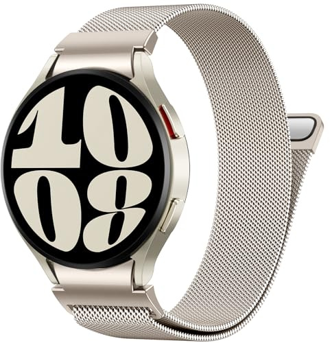 PIOWNN Metallarmband kompatibelt med Samsung Galaxy Watch 7 6 5 4 armband 44 mm 40 mm/6 Classic 47 mm 43 mm/5 Pro/4 Classic/FE, ett klick-anslutning Loop magnetiskt band, polarstjärna