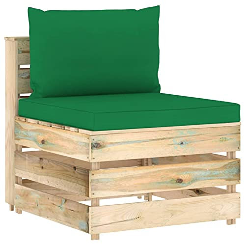 LAPOOH Modulares Mittelsofa mit Kissen, Lounge Sofa Outdoor, Garten Loungemöbel, Gartensofa, Loungesofa, Gartencouch, Balkon Set Möbel, Grün Imprägniertes Holz