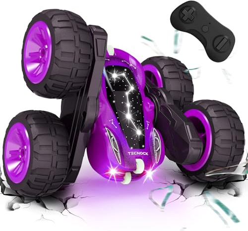Tecnock 2025 Ferngesteuertes Auto mit 2.4 Ghz Fernbedienung 360°Flip Stunts Rc Auto Monstertruck mit Buntes Licht ab 6-12 Jahre Outdoor Spielzeug Geschenk für Junge Kinder