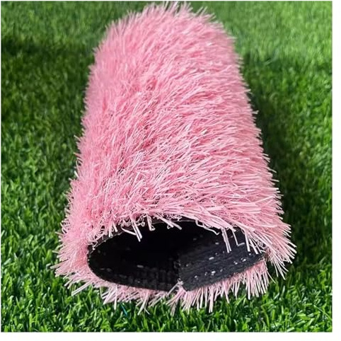 Alfombra de césped artificial de 0.98 pulgadas de grosor para balcón, jardín, parques infantiles, color rosa, 39.40 x 98.50 pulgadas