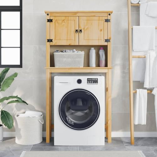 Homgoday Waschmaschinenmöbel Krone aus massivem Kiefernholz Sideboard Schrank Bodenschrank für Badezimmer Schrank Aufbewahrungsschrank für Zimmer Büro Modell 4013408