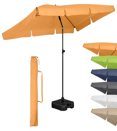 FARE Sonnenschirm Größe L rechteckig - 200 cm Durchmesser - UV-Schutz 50+ für Balkon Garten Terrasse Sommer - Titan-Finish Knickvorrichtung Drehfeststeller inkl. Tragetasche (aprikose)