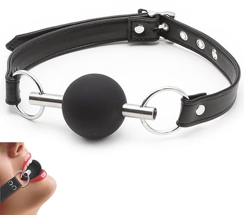 Eysilk Ballknebel mit Silikonball und Strip Knebel - Leder String Ballknebel - 1 Stück