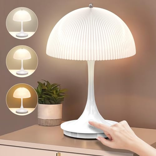Onherm Lampe de Table LED Sans fil Rechargeable Lampe de Bureau Chevet Dimmable Tactile avec 3 Modes de Couleur Hauteur Réglable Lampe Exterieur pour Chambre, Salle à Manger, Café, Pique-nique (blanc)