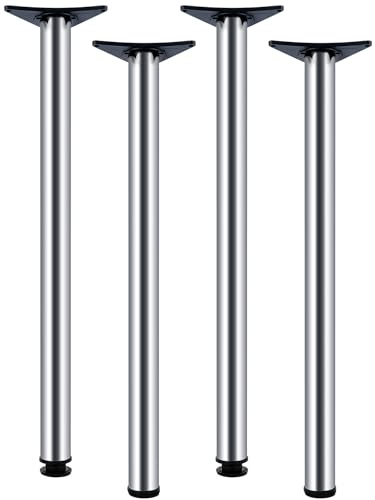 Trintion 4 Stück Möbelfüße 870-890mm Tischfuß Regulierbare Tischbeine Ø60mm Stahlbeine Metall Tischbeine mit Bodenschutzkappe und Schrauben für Frühstückstisch Schreibtisch Arbeitsplatten (Mattchrom)