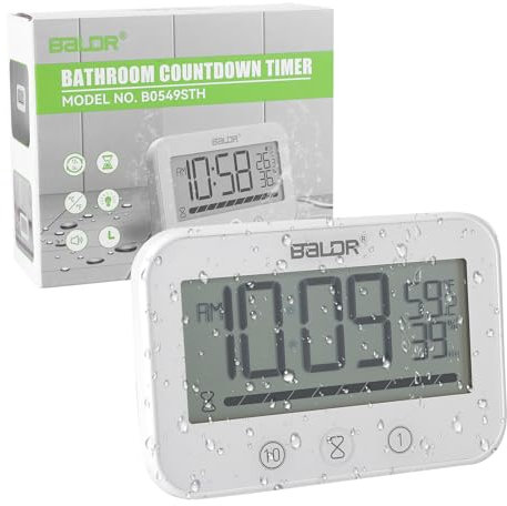 ZONJIE Duschuhr – Wasserdichter Duschtimer fürs Badezimmer, Countdown-Badezimmertimer, batteriebetriebene Badezimmer-Wanduhr mit Temperatur- und Feuchtigkeitsanzeige