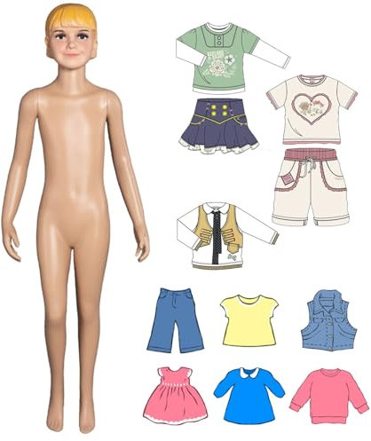 Schaufensterpuppe Kind 110 Cm Puppenkörper Für Kinder, Geschlechtsneutrale Kinderschaufensterpuppe, Ganzkörper Mit Kopf Und Arm – Passend Für 4–6 Jahre Alte Jungen Und Mädchen, Modischer Schaufensterp