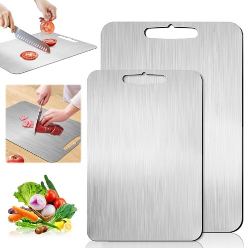 Edelstahl Schneidebrett,Titan Schneidebrett,2 Stück küchenbrett,Titanium Cuttingfür Die Küche Im Freien Camping Wandern (29 * 20cm+25 * 15cm)