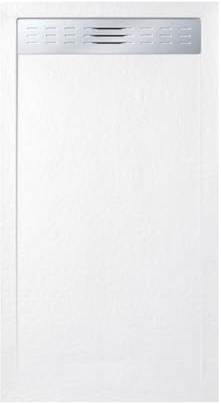 FRASCIO Duschwanne 80 x 150 cm mit seitlichem Gitter Line Extra Slim Weiß aus Kunstharz und Marmorpulver mit Ablaufgarnitur