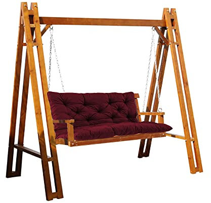 Outdoor-Schaukelbank-Kissen-Set, dicke Rückenlehne und Sitzkissen für 2- und 3-Sitzer-Gartenbank, langes Sofa, Liegestuhl mit Riemen, Indoor/Outdoor, Terrassenmöbel, 100 x 100 x 8 cm, Dunkelrot