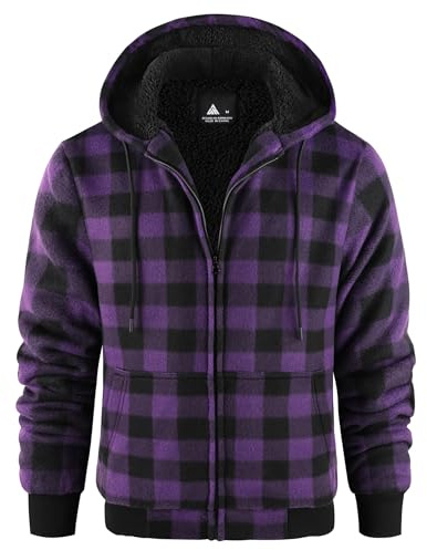 geeksport Veste Polaire Homme à Capuche Sweats Flanelle à Carreaux Zippé Veste Chemise Chaude Doublé Sweat-Shirt avec Poches pour d'automne d'hiver