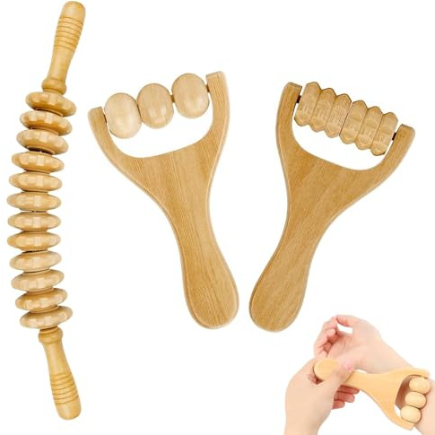 Lot de 3 rouleaux de massage pour fascias - En bois - Pour le dos - Relaxation efficace des muscles et soulage la fatigue