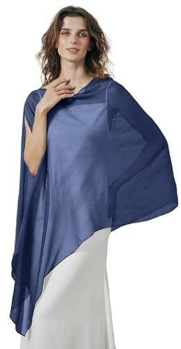 BEAUTELICATE Stola Elegante Donna Cerimonia Elegante Trasparente Crepe Coprispalle Leggera Poncho Cape per Matrimonio Abito da Sera, Blu notte