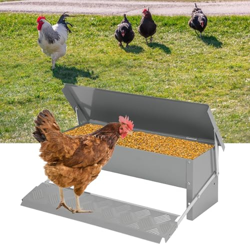 Eikuavons Hühner Futterspender 5kg, Futterautomat mit Deckel, Automatischer Futterspender für Hühner Geflügel, Futtertrog, Wetterfester Futtertröge Geeignet für Geflügel über 1 kg