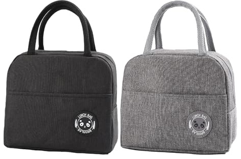 MLPKOI 2 Pcs Bolsa Termica Porta Alimentos, Bolsa Comida Trabajo, Bbolsa Porta Alimentos, Lunch Bag, Bbolsa Isotermica, Nevera Portátil con Aislamiento, para Trabajo, Escuela, Picnic (Negro & Gris)